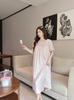 Summer new ice silk pajamas for women, palace style, French thin nightdress with padded bra, high-end girlish short-sleeved long skirt