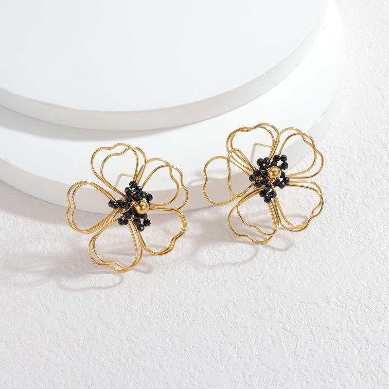 Xiaohongshu-Inspired Beaded Flower Stud Earrings: Elegant Autumn/Winter Style for Women