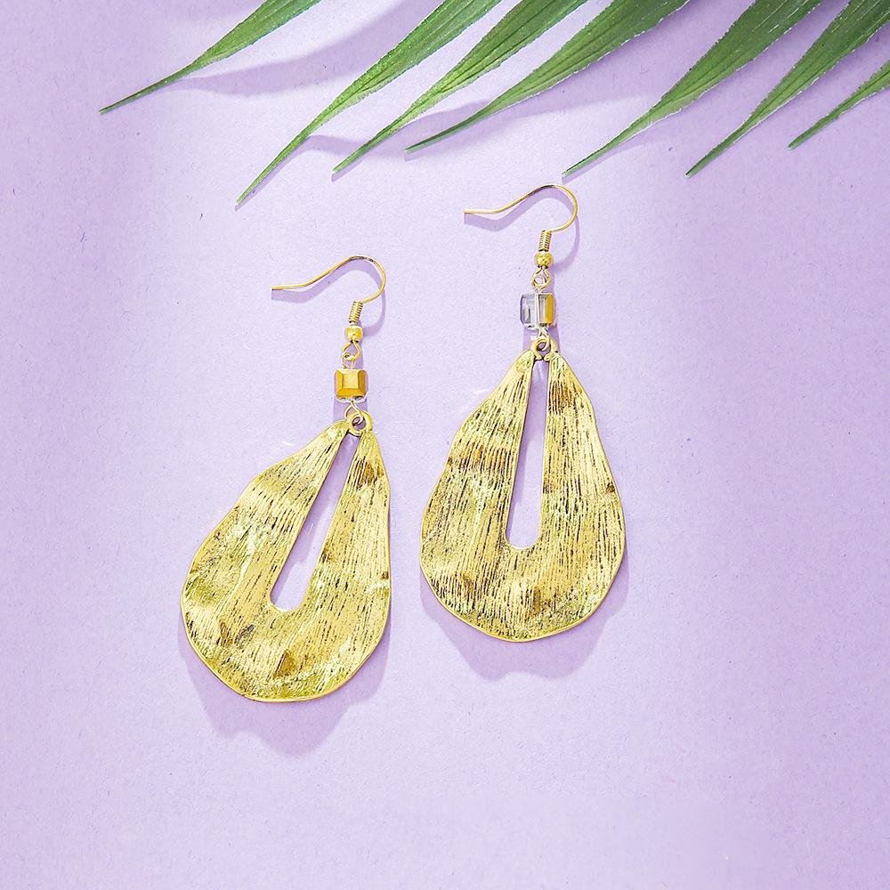 Retro Irregular Water Drop Earrings: Alloy Brushed with Unique Textured Design for Women