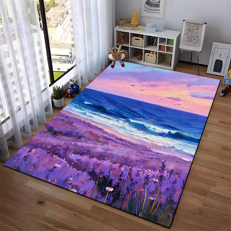 "Ocean Sunset Purple Lavender Field Art Carpet for Living Room" Suitable for use as an anti-slip for living room bedroom sofas