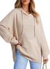 Autumn and Winter Women's Hoodie Waffle Knitted Side Split Pullover Sweatshirt with Pockets Long Sleeves