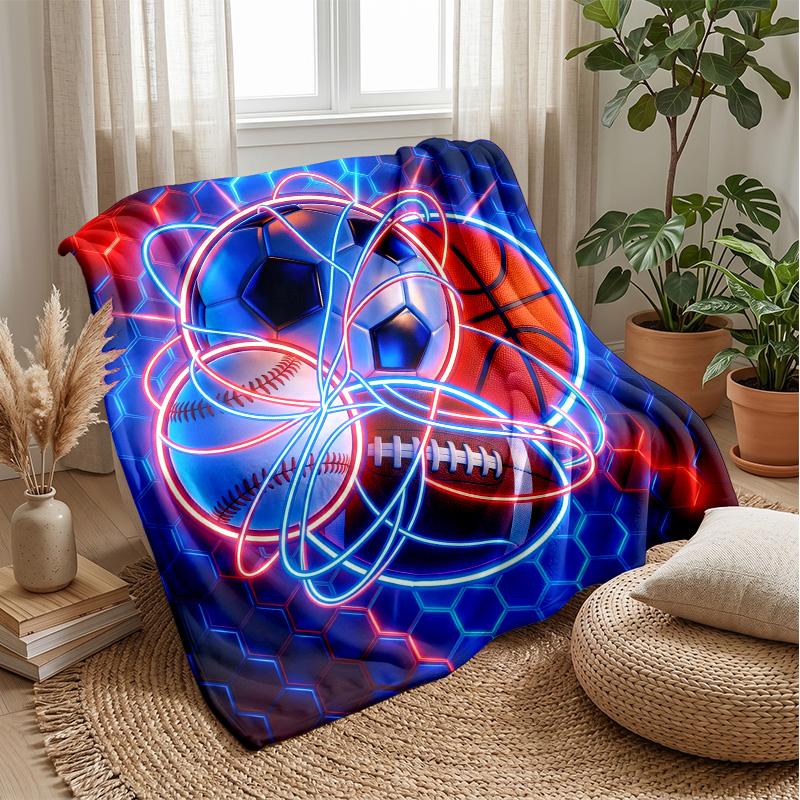 Sports Equipment Pattern Theme Blanket Lightweight Warm Flannel Blanket Decorative Throw Blanket for Home Decoration