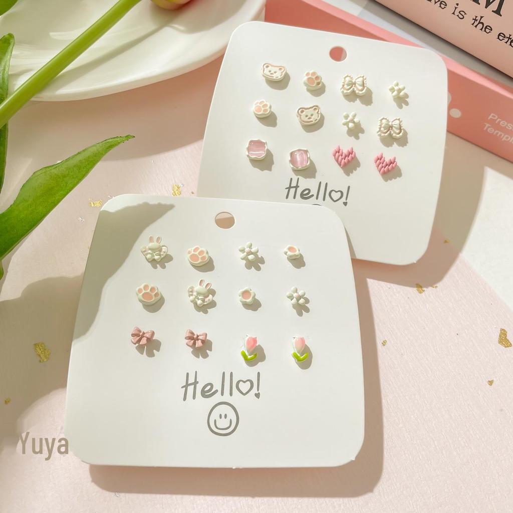 Charming Petite Silver Needle Earrings Set for Women - Cute, Colorful, Sweet Exquisite Styles