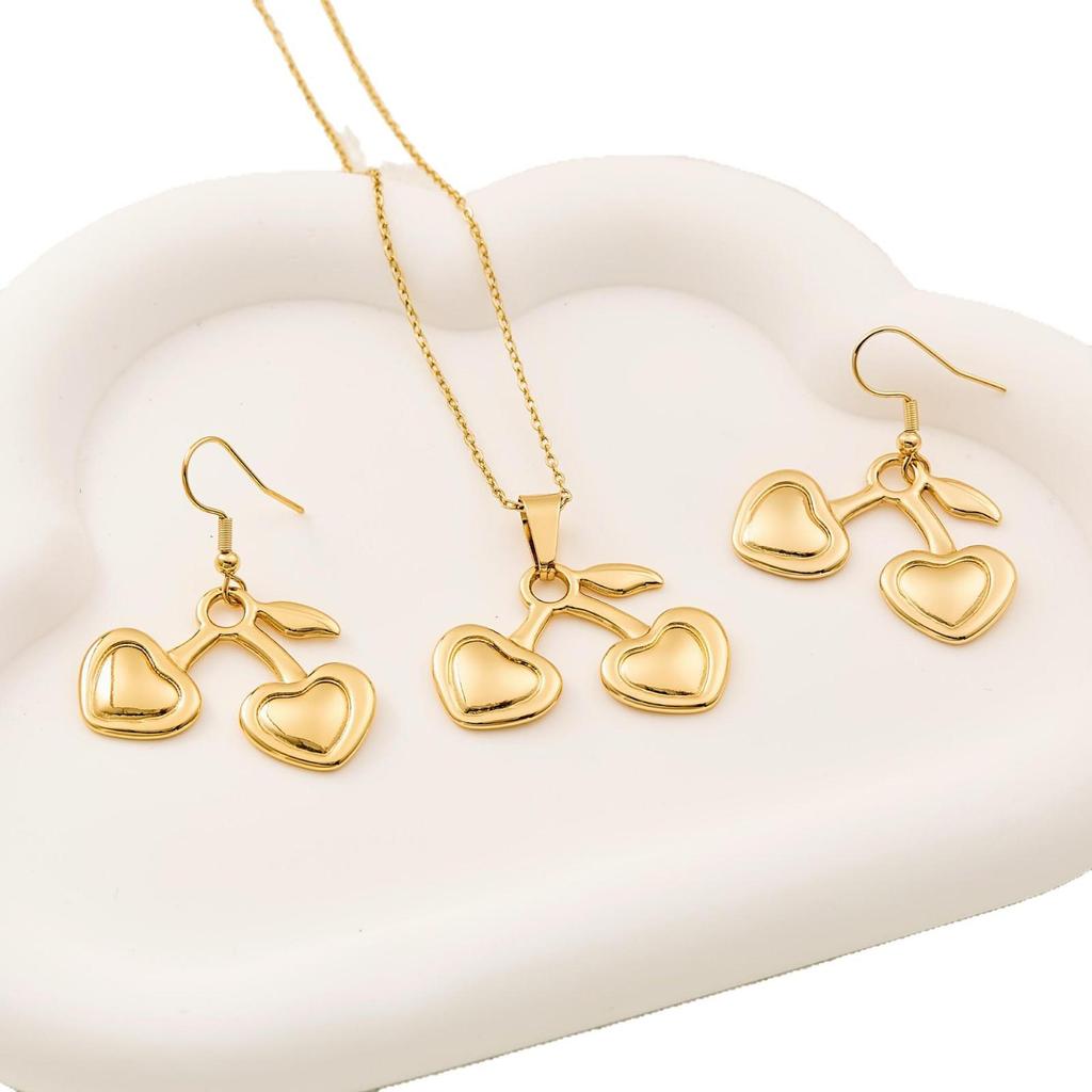 Stainless Steel Heart Necklace & Earring Set - European/American Style