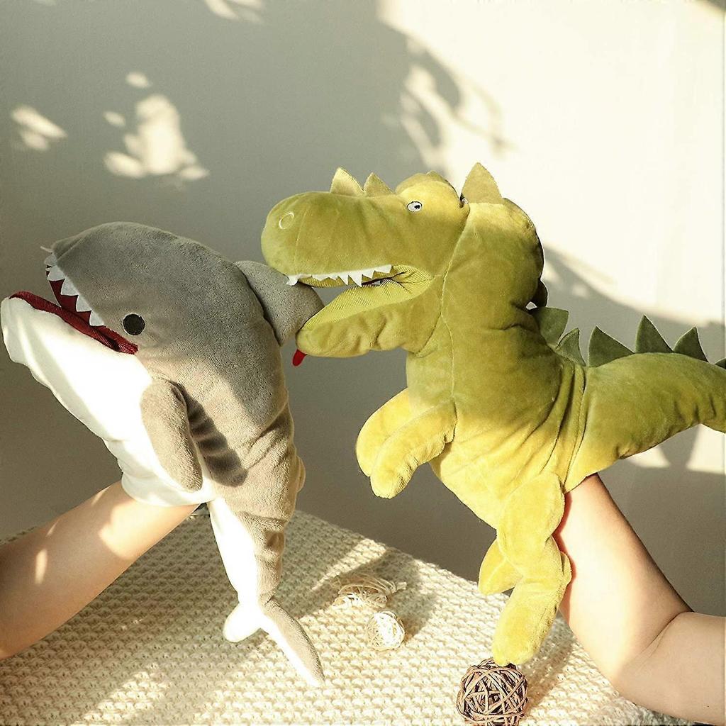 Plush Shark Puppet, Open Movable Mouth, Interactive Toy for Imagining Play, Role Play, Storytelling Teaching Puppet Theater, Grey, 13"