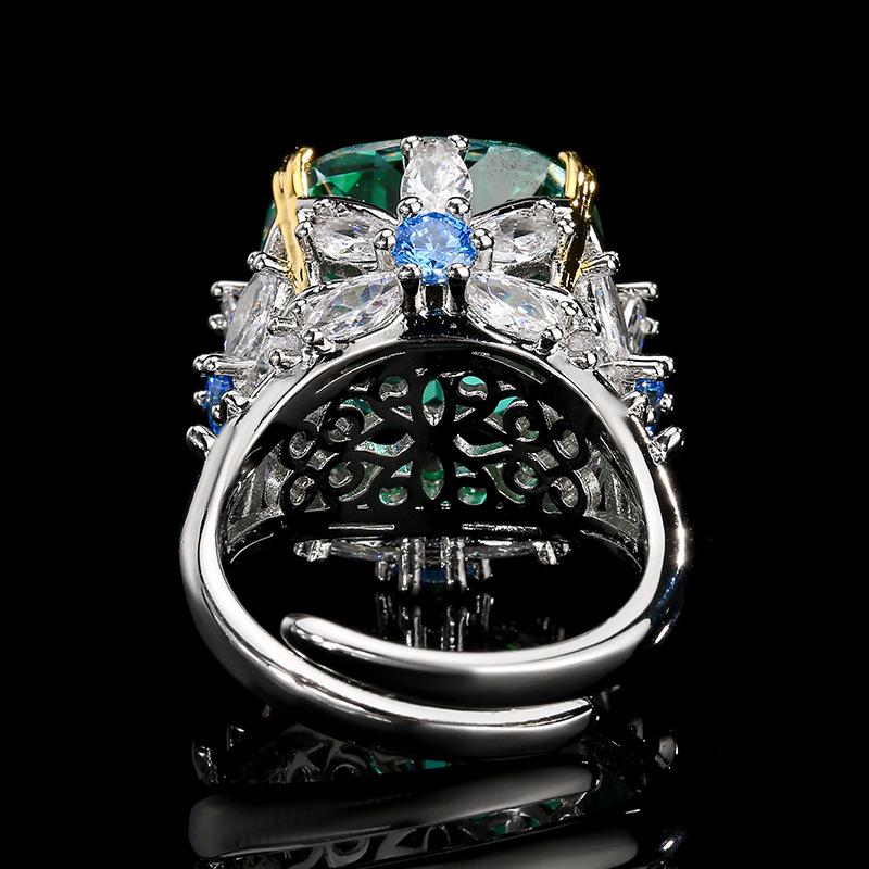 Jewelry Ring Millennium Rose Che Para Green Blue Square Light Luxury High Sense Opening Female
