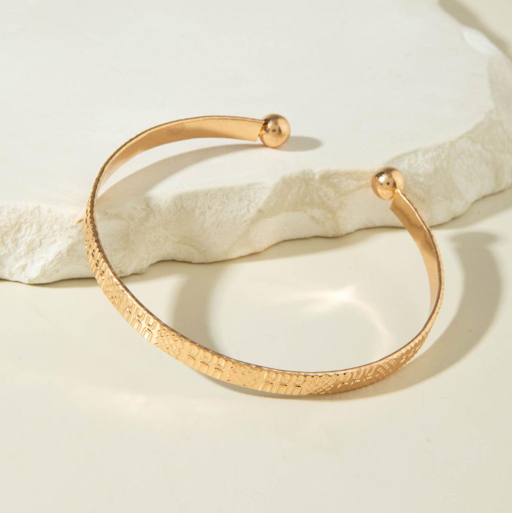 Jewelry Retro Stacked Bracelet Simple Geometric Opening Round Bead Gold Glossy Bracelet Set