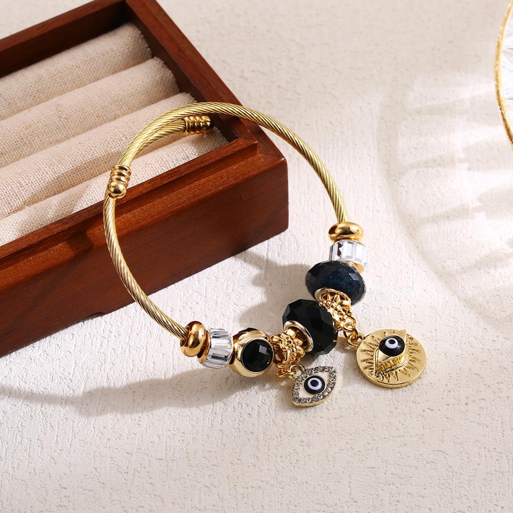 Браслет JYL TS DIY с бусинами, подвеска  Злой глаз ,  Сердце , регулируемый, повышает удачу и любовь Black амарантовый