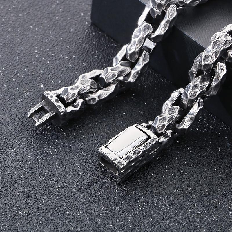 Personalized Design Hammered Titanium Steel Jewelry, Locomotive Stainless Steel Men'S Square Bracelet