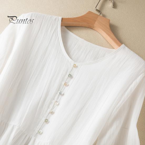 Léto Jaro Ženy Šaty Polorukávy Výstřih do V Linie A Volný lem Jednobarevný Knoflíček Dekor Dvouvrstvé řasené šaty Midi Délka do půli lýtek