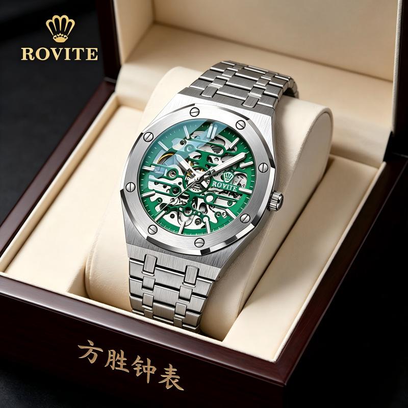 Montre mécanique automatique étanche pour homme avec squelette et bracelet en acier par Fang Sheng