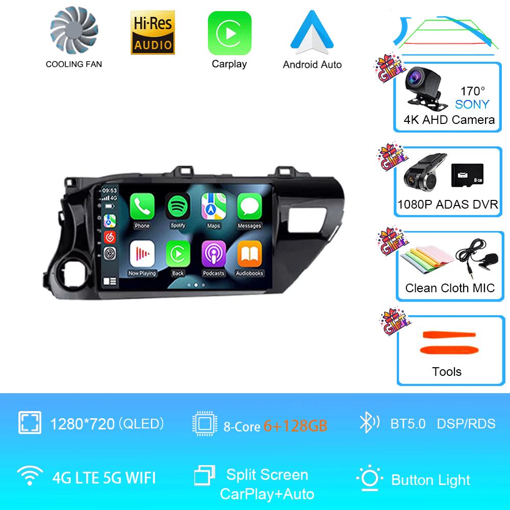 Car Radio Android 14 For TOYOTA HILUX PICK UP AN120 2015 - 2020 RHD/LHD Multimedia Video Player Receiver 5G DVD Wifi Carplay