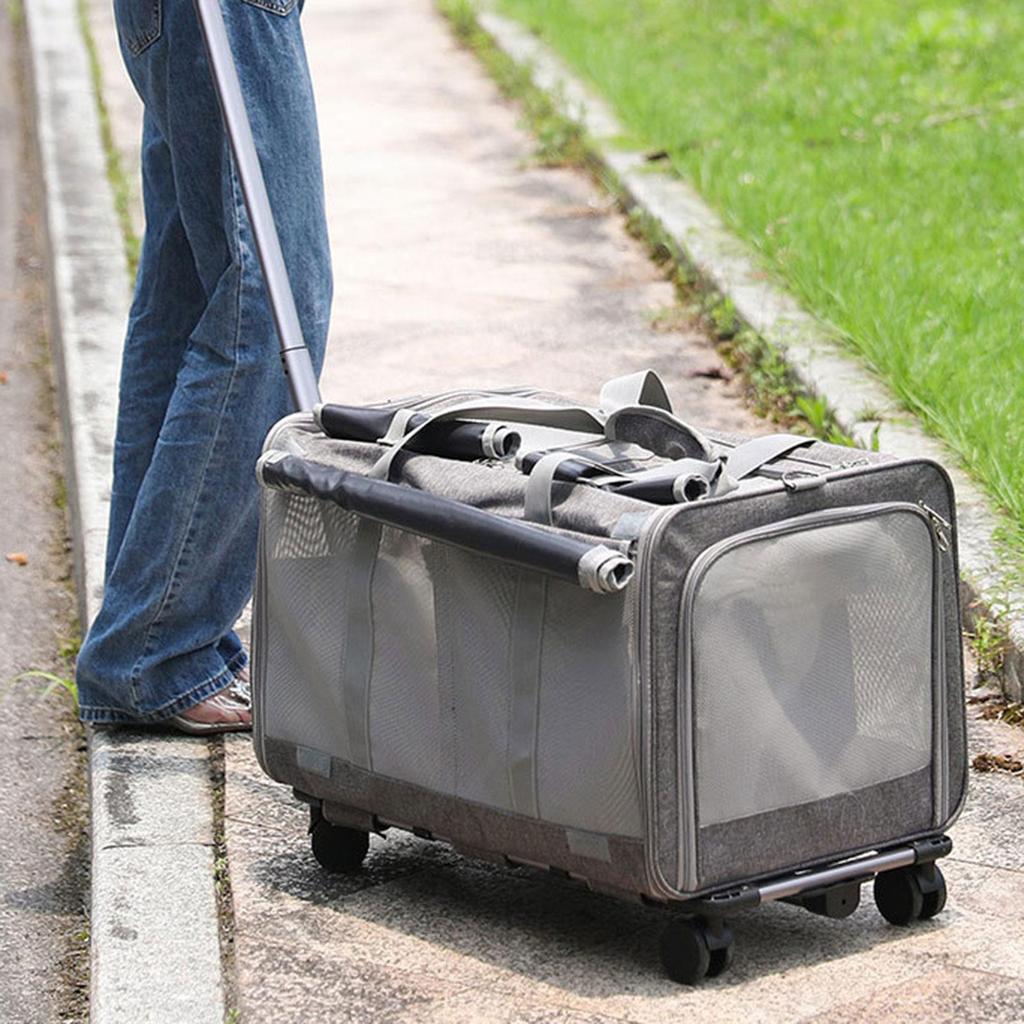 Cat Carrier with Wheels Folding Travel Bag, Foldable, Rolling Puppy for Small Animals Dogs