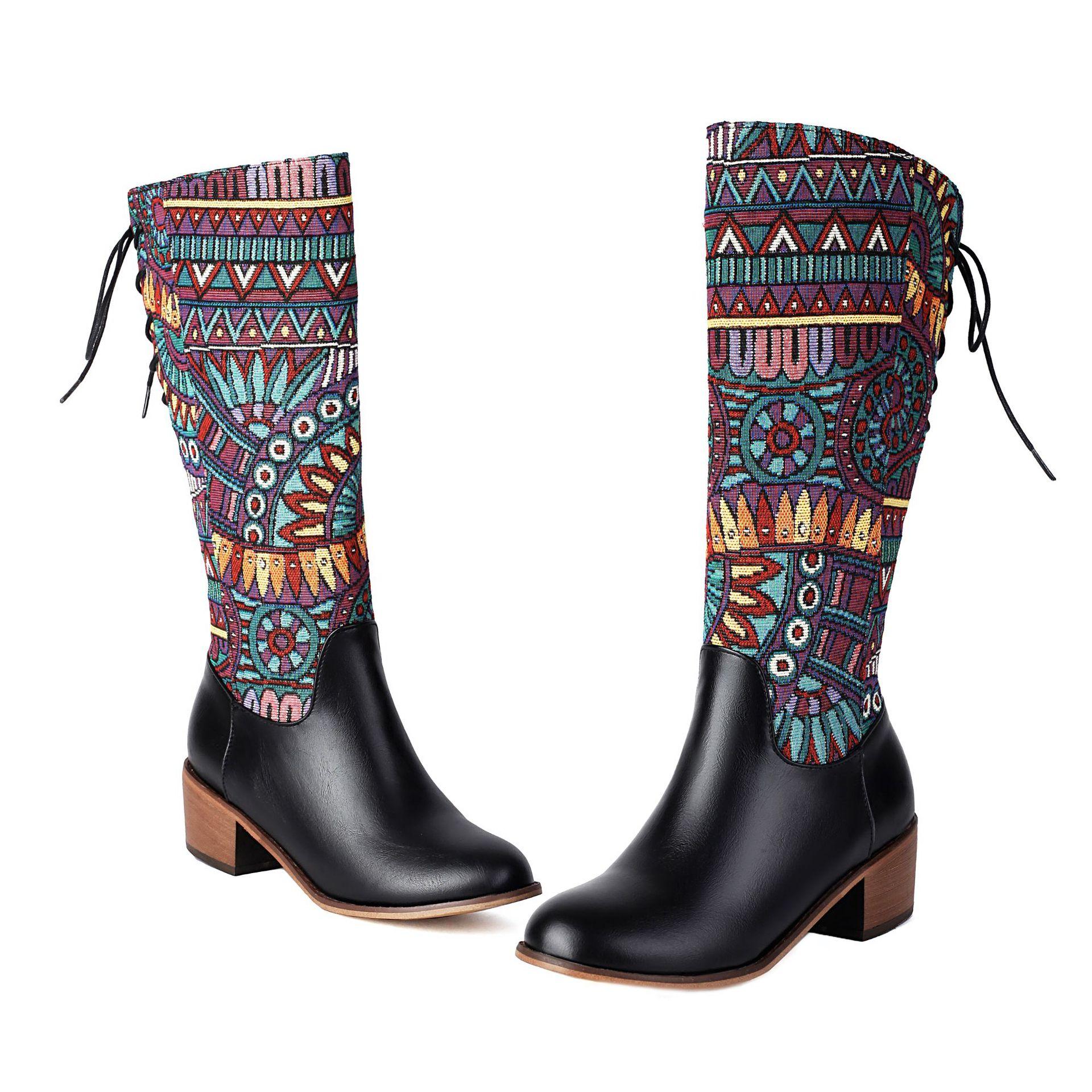 

[New] Splicing women s boots 2024 autumn and winter retro women s shoes size 35-46 39 чорний