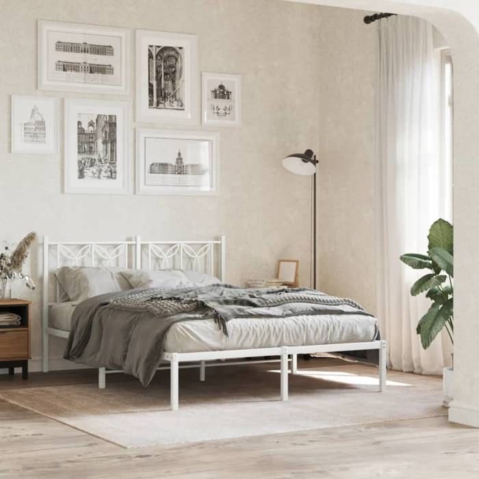 VidaXL Cadre de lit métal sans matelas et tête de lit blanc 140x200 cm 376178
