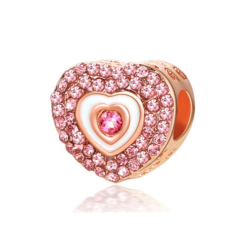 Luxury Rose Gold Plated Crystal Flower Animal Love Heart Charms Beads Fit Original Bracelet DIY Pendants for Jewelry Making