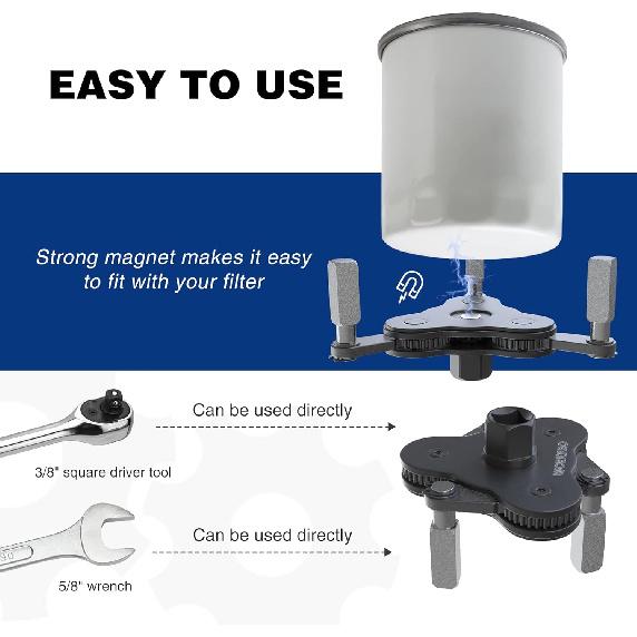 WORKPRO Universal Oil Filter Wrench Adjustable, Magnetic Oil Filter Removal Tool, Oil Filter Change Set, Ideal For Engine Filters, Conduit, &