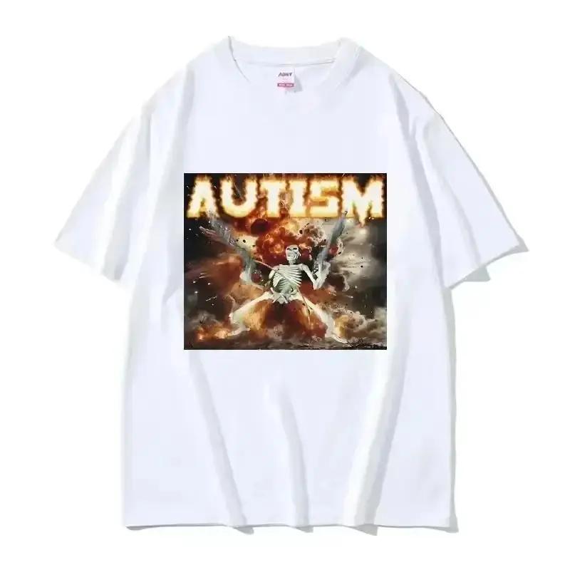 Gothic Retro T-shirt Autism Funny Skull Fan Autism Pattern T-shirt Punk Y2K Short Sleeve Suitable for Both Men Women Oversize