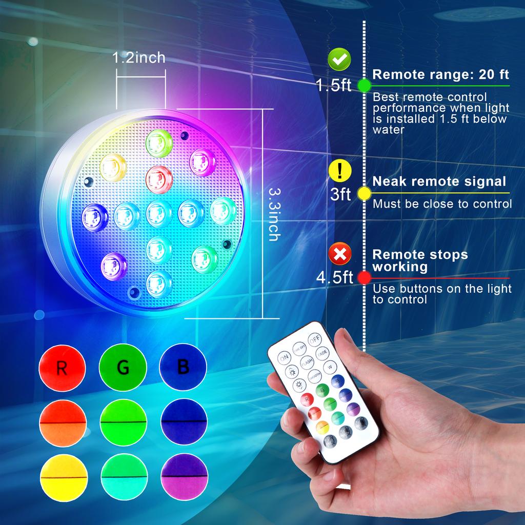Rechargeable Submersible Pool Lights With Remote Waterproof Underwater Charging 16 Color Changing LED With Magnet Floating Light