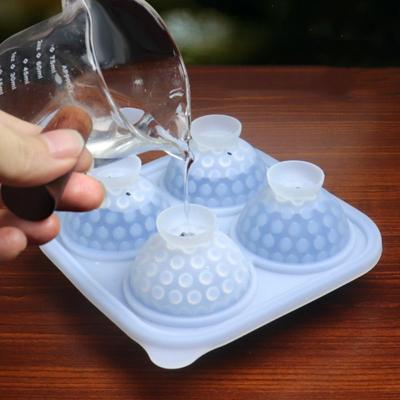 DIY Silicone Golf Ball Ice Mold 4 Compartments Flexible Sphere Ice Mold Funnel Type Lid Square Chocolate Mold Summer