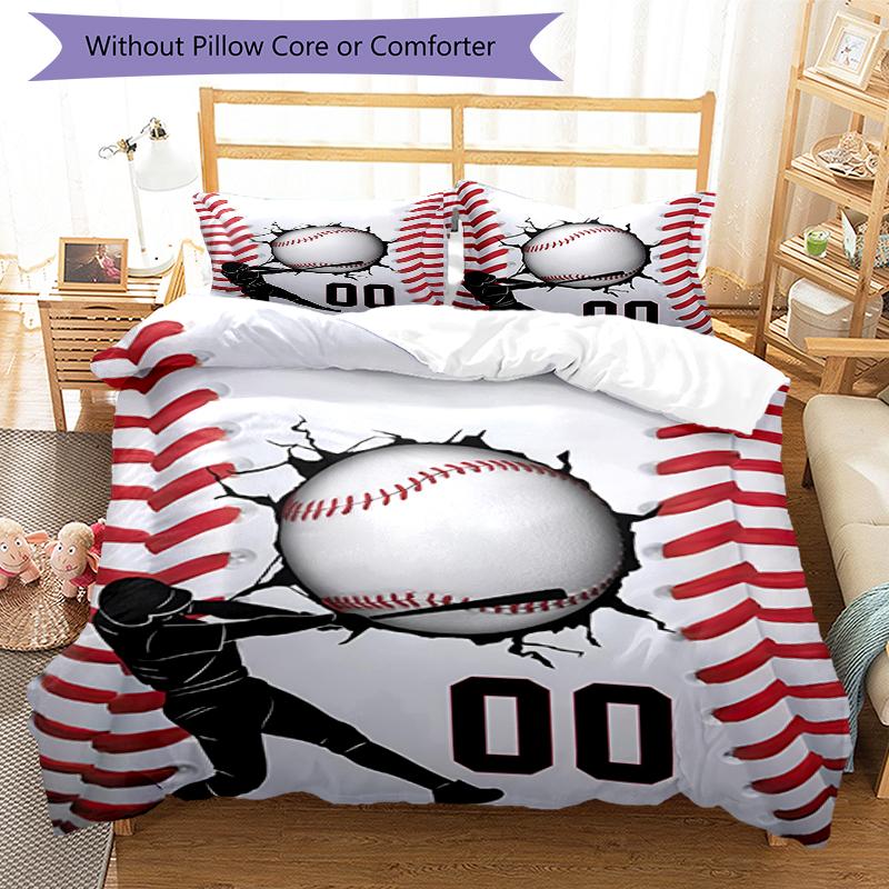 3pcs Baseball Bedding Set Duvet Cover Closure Includes 1 Duvet Cover & 2 Pillowcases, Soft and Comfortable for All Seasons.