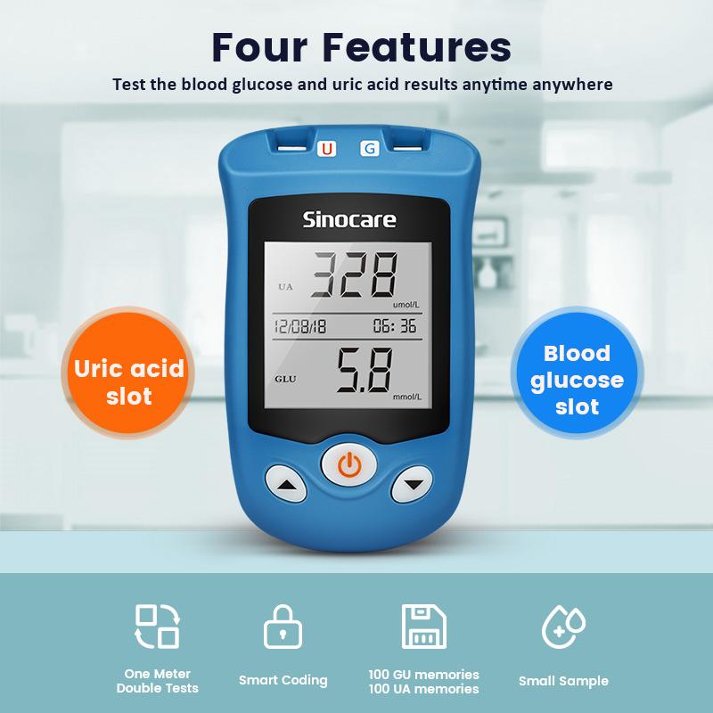 AWP1 Sinocare Safe AQ UG Blood Glucose & Uric Acid Meter or Glucose/ Uric Strips for Diabetics Gout Glucose Meter Multi-package
