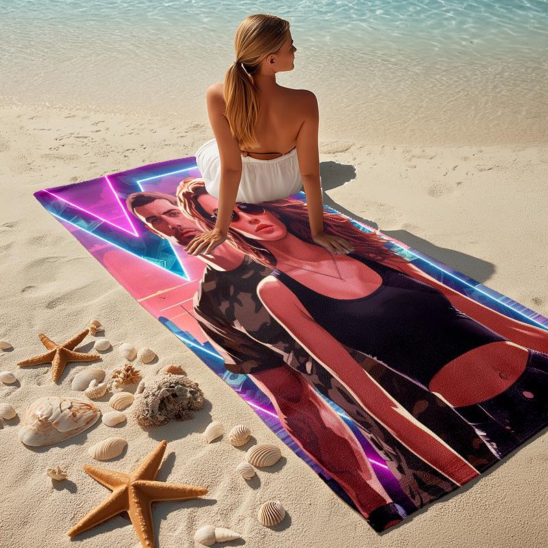 Neon Cityscape Stylish Digital Printing Beach Towel Quick Drying Absorbent Blanket For Beach Pool Gym Travel Christmas Gift C9211653