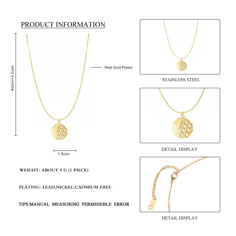 Geometric Hollow Stainless Steel Pendant, Titanium Steel Necklace Does Not Fade, Simple Lettering, Versatile Collarbone Chain, Short Neck Chain