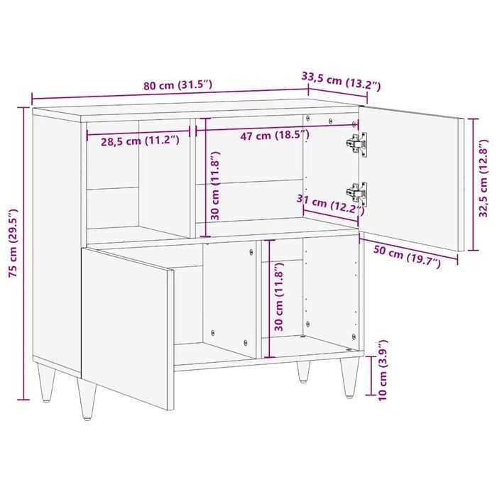 VidaXL Buffet 80x33,5x75 cm bois massif de manguier, armoire, placard, buffet haut, armoire latérale, armoire de rangement, 4018691