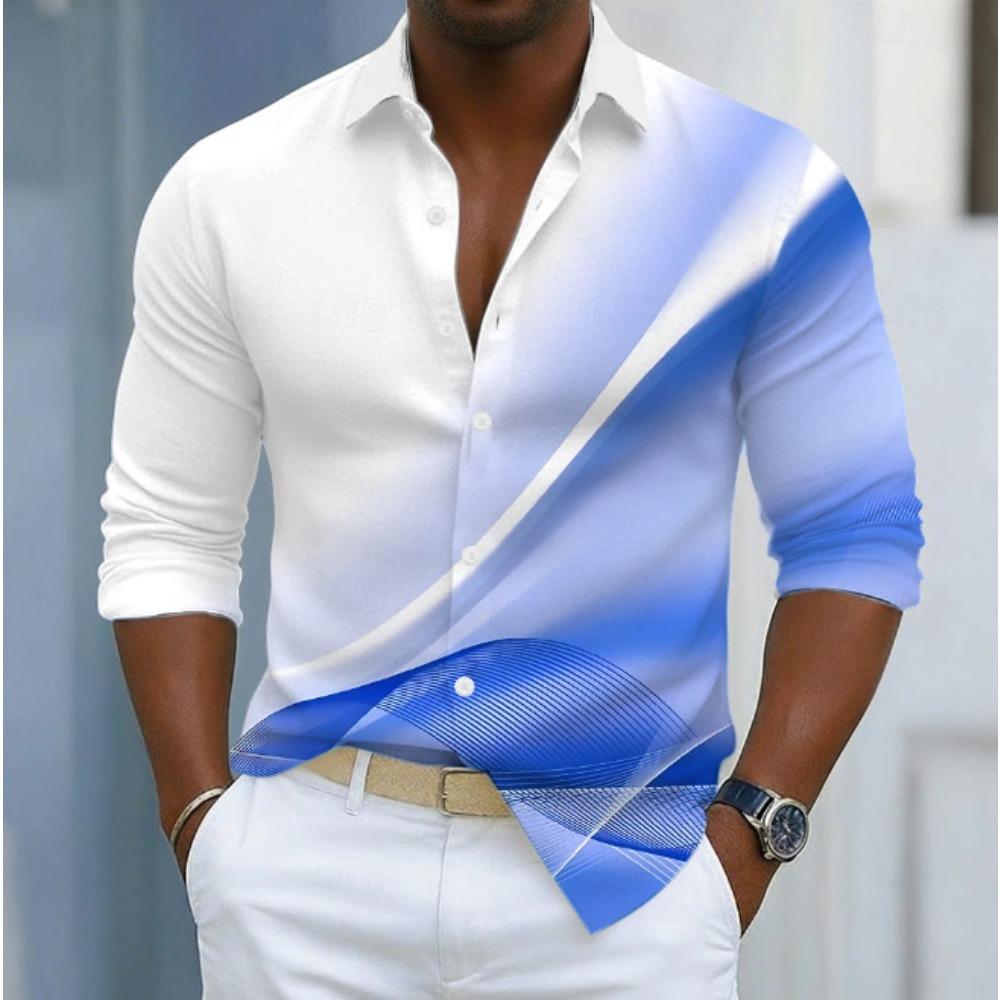 Men's Geometric Pattern Printed Long Sleeve Shirts Casual Cardigan New Button Holiday Fashion Shirts