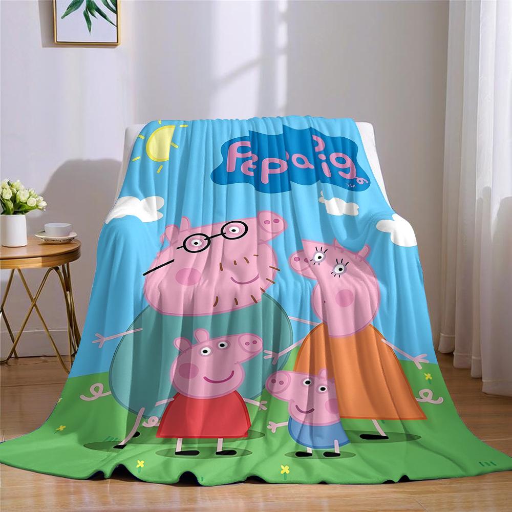 P-Peppa-S P-Pig Family Flannel Blanket Warm Soft Halloween Christmas Couch Warm Cozy Decorative Decor Gift for All Season
