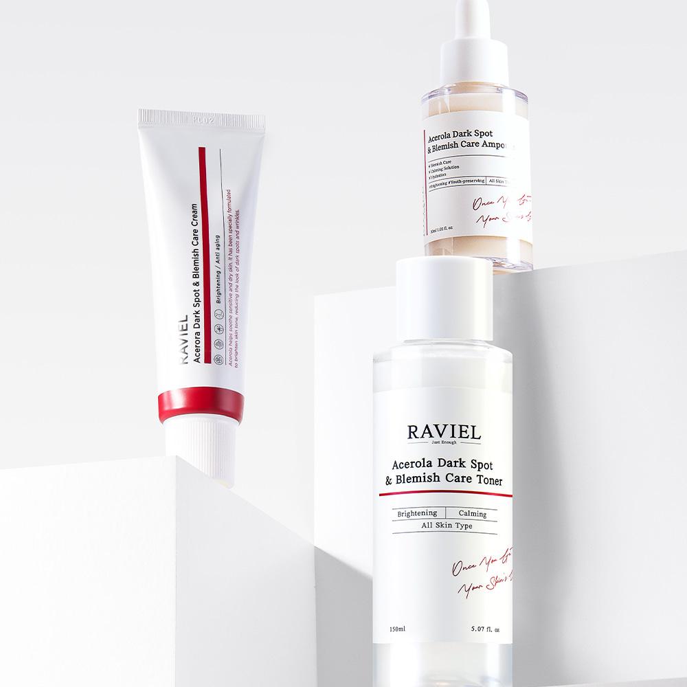 RAVIEL 3-Day Dark Spot & Blemish Care Acerola 3-Piece Set (Toner + Ampoule + Cream) + Shopping Bag