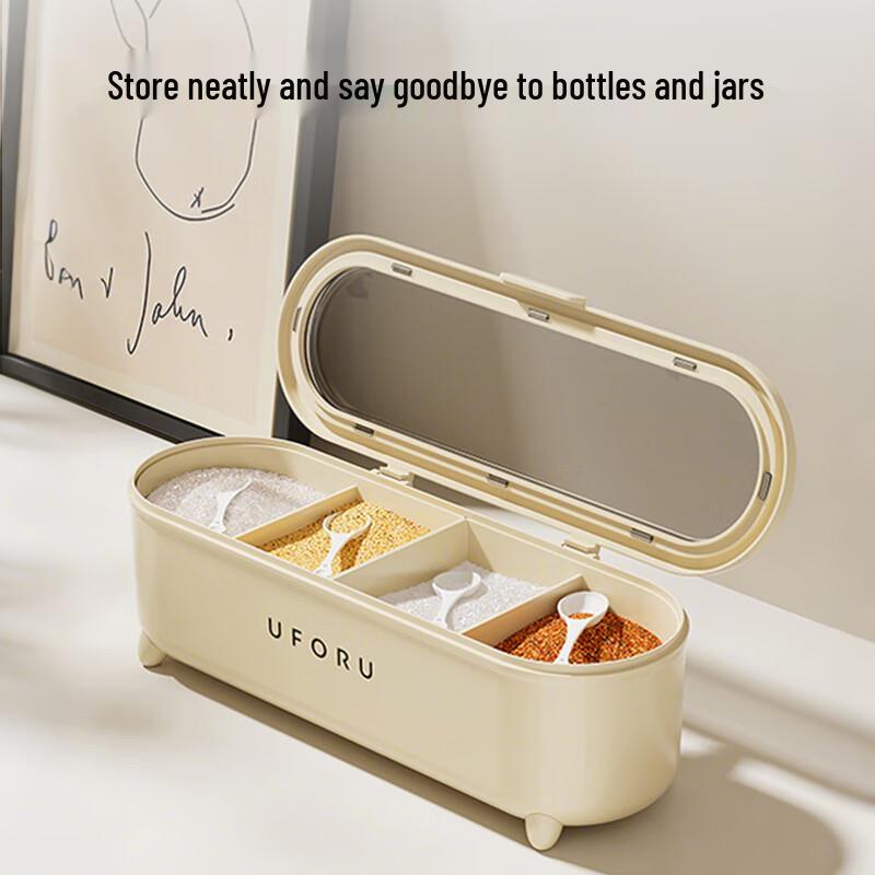 Cream Style Divided Kitchen Seasoning Box