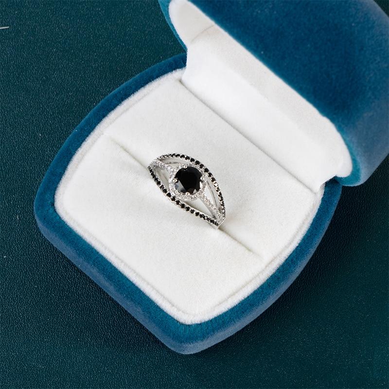 POMOiii Bague Vintage pour charme dame cristal noir pierre couleur argent anneaux de mariage ovale Zircon bague de fiançailles bijoux fête