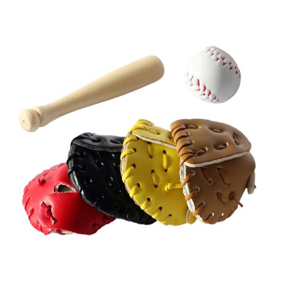 3Pcs/Set Simulation Baseball Set Exquisite Model Props Wood Miniature Baseball Glove Set for Dollhouse Scene