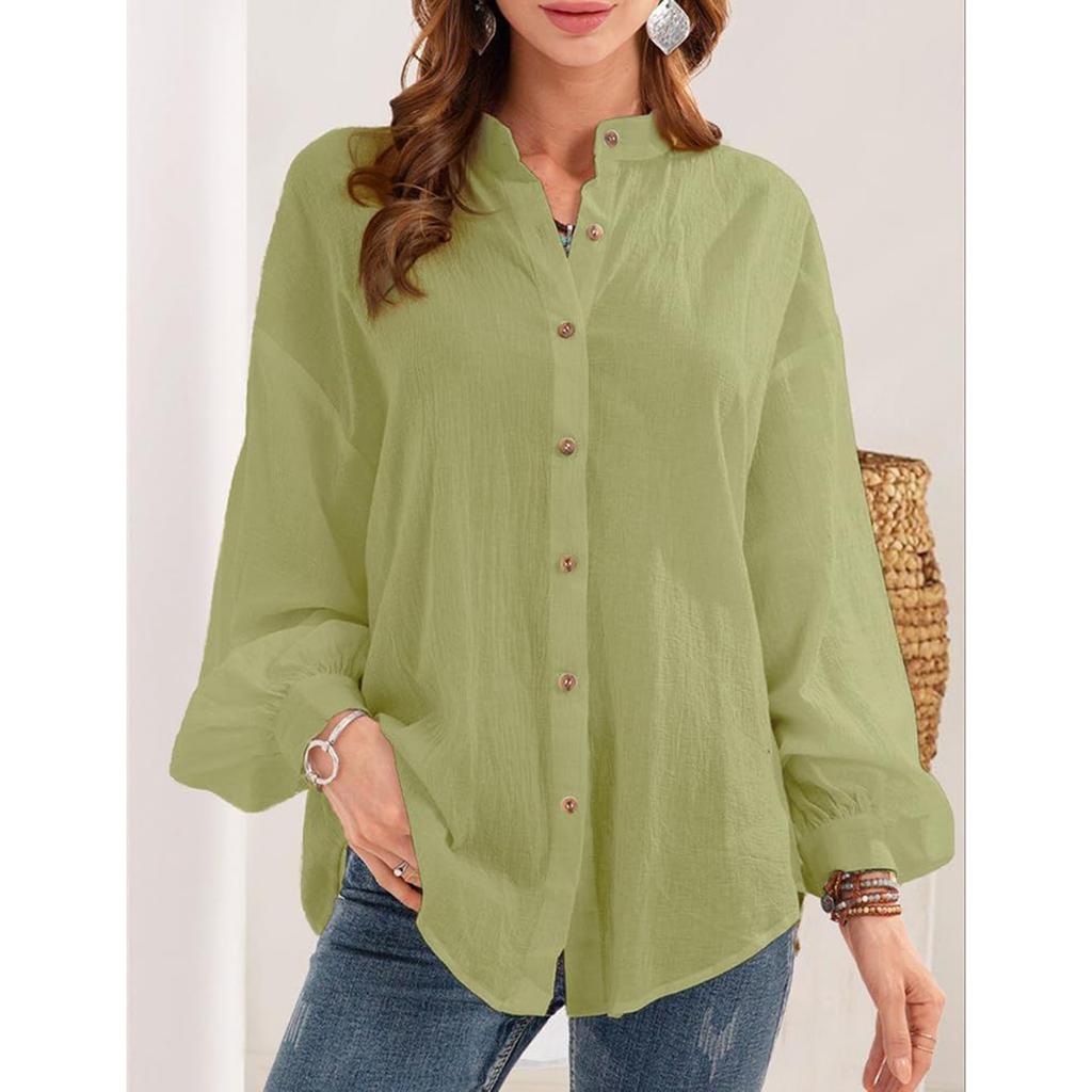 Dámské jarní a letní nové košile s dlouhým rukávem, bavlněno-lněné košile, karkasy a další dámské oblečení