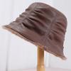 Niche soft leather PU fisherman hat children versatile street retro bucket hat basin hat autumn and winter