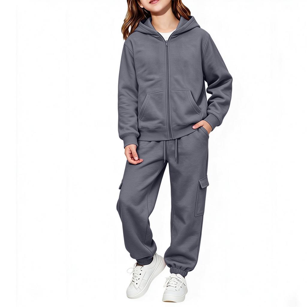 Kids Color Long Sleeve Hooded Sweatshirt Set for Boys Girls Casual Pullover Outfit