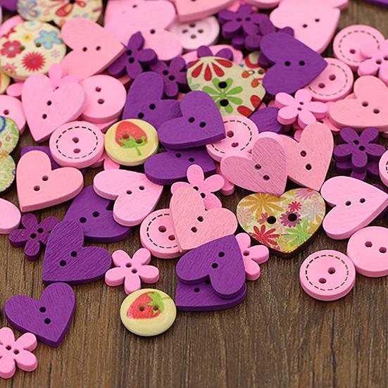 Button Assorted Stylish Wood Flower Printed Sewing Button for Art