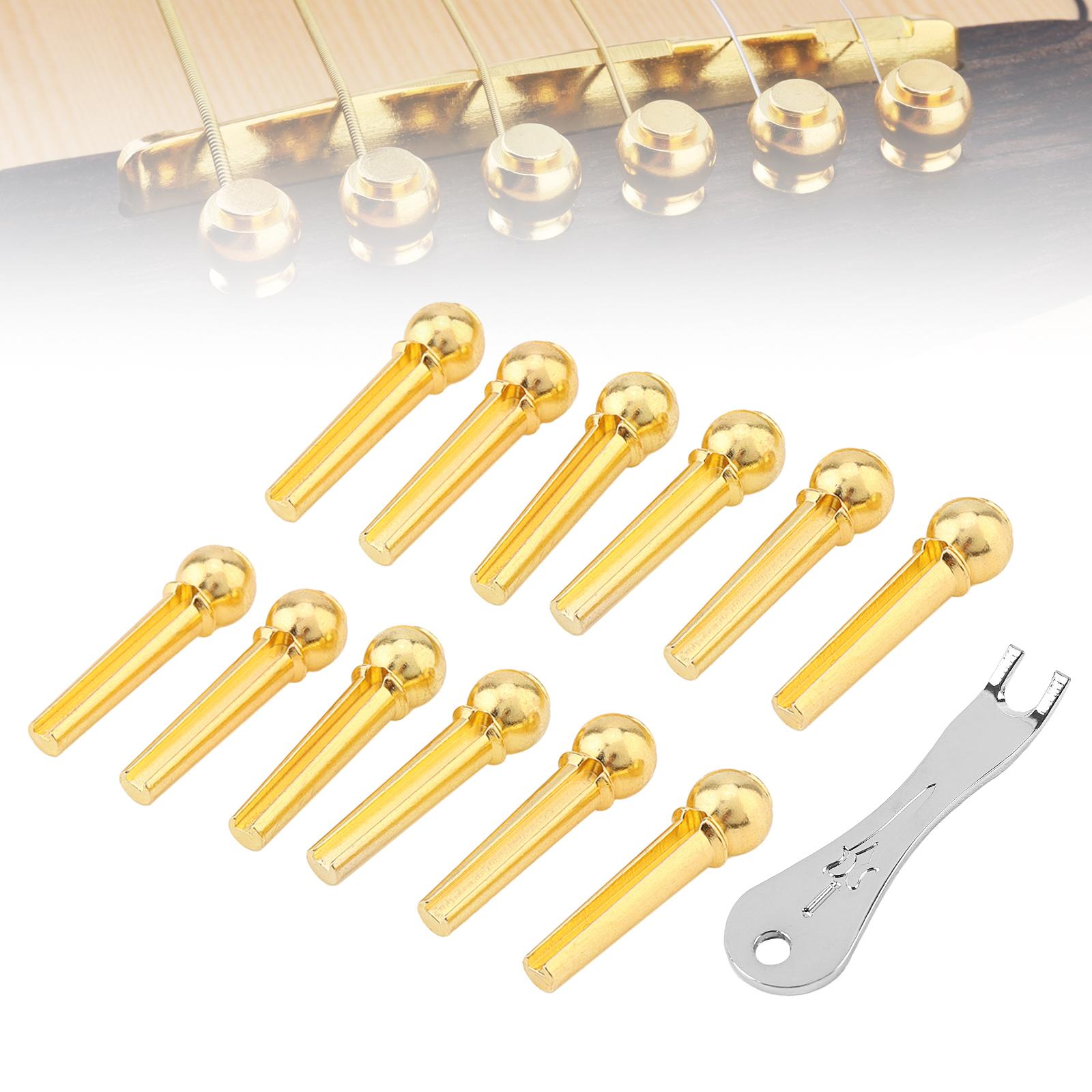 

12 шт. Латунные бриджевые пины для гитары, пуллер для пинов акустической гитары, улучшенный тон, цельная латунь