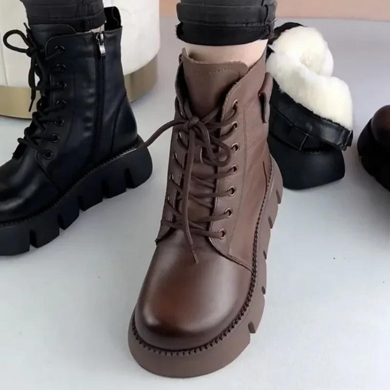 Snow Boots Womens Shoes 2025 New Boots Warm Wool Platform Shoes Thickened Cotton Shoes Cold Winter Round Toe Platform Boots