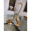 Pair of Kissing Duck, Swan Showpiece For Home Decor - 29 Cm (Aluminium, Golden )
