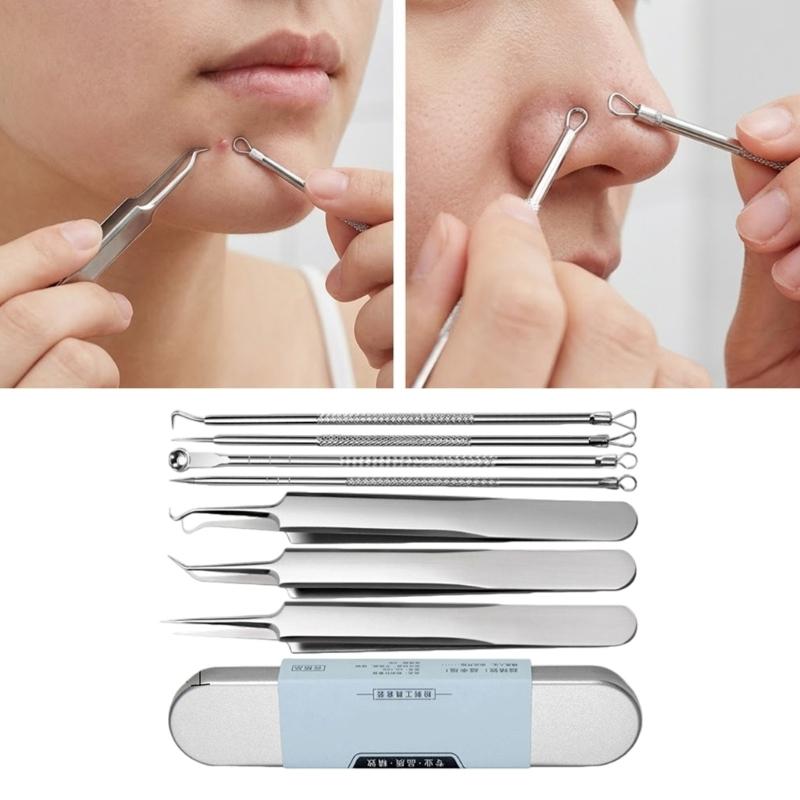 Professional Stainless Steel Blackhead Extractor Set Of 7 Pieces For Deep Pore Cleaning And Skin Cares