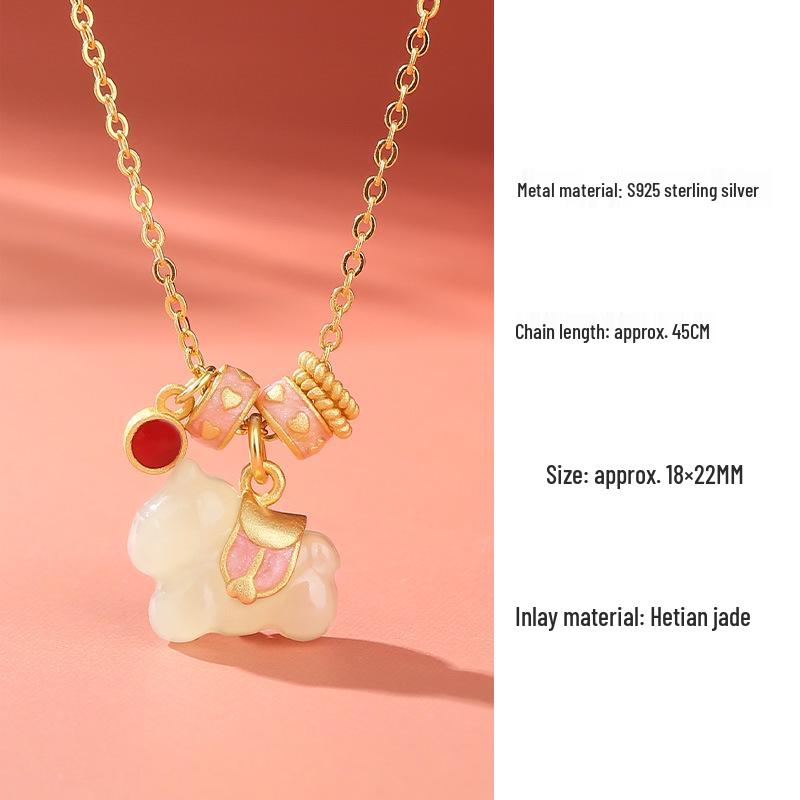 Natural Hetian Jade Rocking Horse Pendant Necklace, Women's s925 Silver Zodiac Design, Perfect for Birth Year Clavicle Chain.