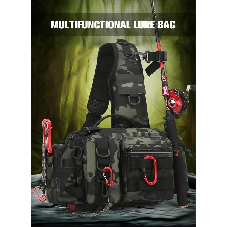 Fishing Tackle Backpack Lure Box Gear Storage Bag Fanny Pack for Men Fly Fishing Backpack with Rod Holder Sling Shoulder Bag