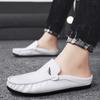 Mulas de Cuero Talla Grande 39-46 Zapatillas Mocasines Destalonados para Hombre Zapatos Medios para Hombre Sandalias de Punta Cerrada Hombre Zapatos Casuales Semi-Arrastre