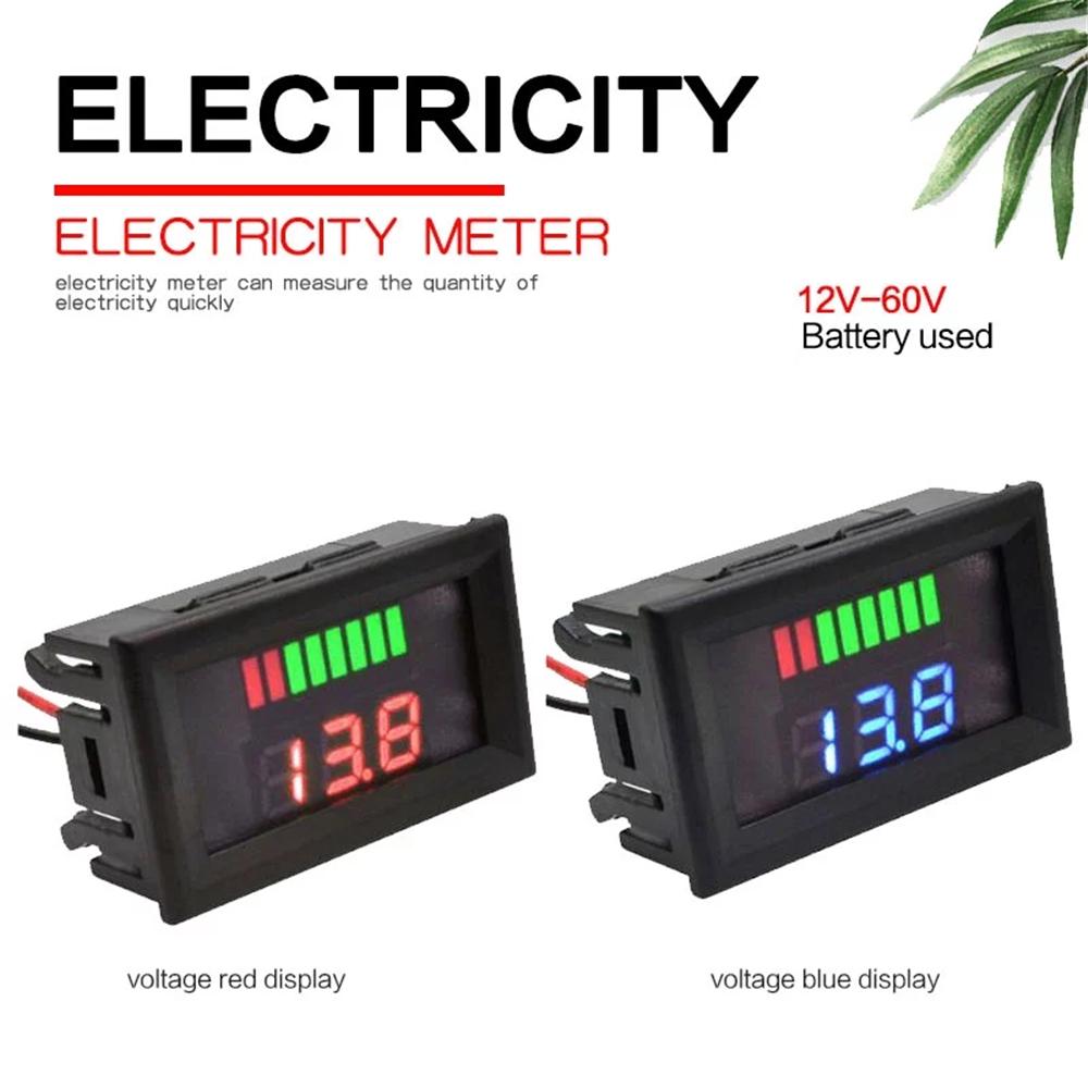 0.56'' Red Blue LCD Digital Voltmeter 12V 24V 60V 72V Battery Capacity Indicator Lead Acid Power Car Motorcycle Voltage Tester