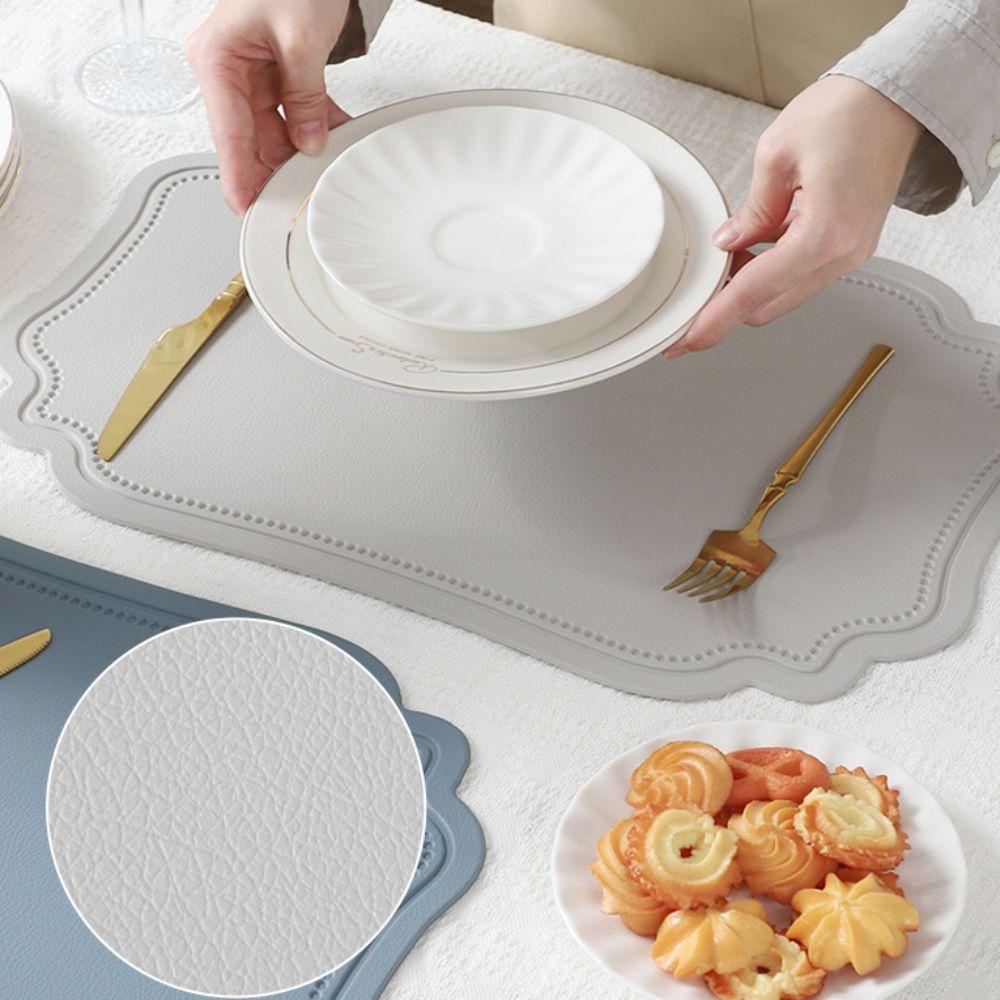 4 Piece Retro Irregular Tableware Pad Waterproof Washable Table Mat PU Leather Scratch Resistant Heat Insulated Mat