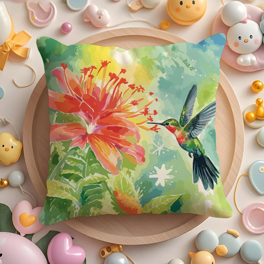 Hummingbird Spring Flowers Cushion Cover Home & Car Multi-Scene Pillow Cover - Reversible, Soft & Durable for Daily Use