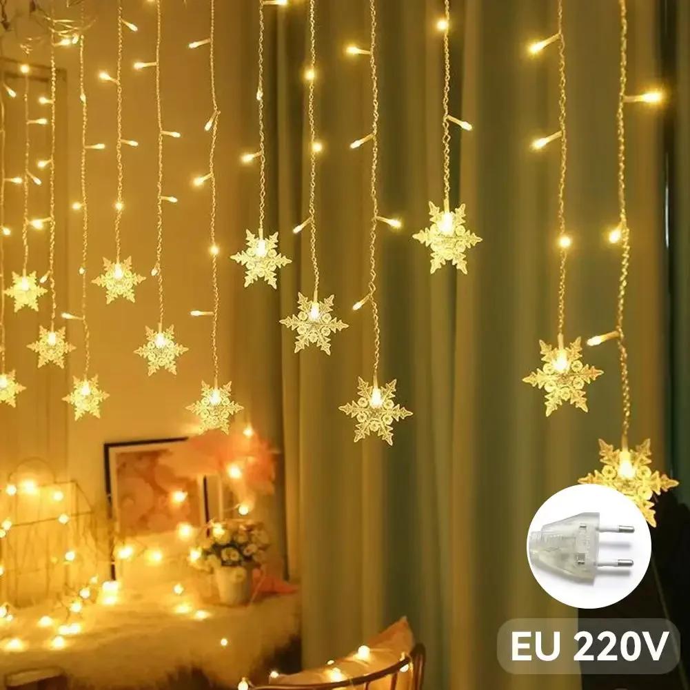 4M Christmas Light Led Snowflake Curtain Icicle Fairy String Lights Outdoor Garland Home Party Garden 2026 New Year Decoration